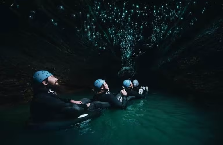 Caving in Waitomo glowworm caves, New Zealand